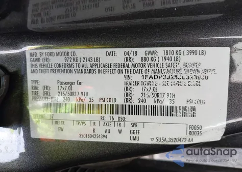 2018 Ford Focus Titanium из США, поврежденный, VIN 1FADP3J28JL323930